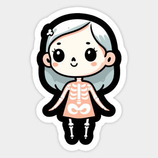 Cute Kawaii Ghost Girl in a Halloween Skeleton Costume | Happy Halloween for Girls Sticker